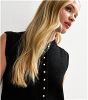Women's Black Crew Neck Contrast Button Knit Waistcoat New Look