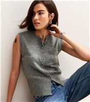 Women's Grey Crew Neck Contrast Button Knit Waistcoat New Look