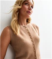 Women's Camel Crew Neck Contrast Button Knit Waistcoat New Look