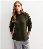 Women's Dark Khaki Knitted Side Split Jumper New Look