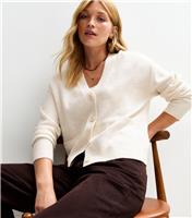 Women's Off White Button Front Patch Pocket Cardigan New Look