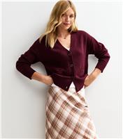 Women's Burgundy Button Front Patch Pocket Cardigan New Look