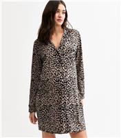 Women's Maternity Brown Leopard Print Revere Collar Nightdress New Look