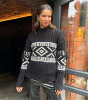 Women's Black Fairisle Fringe Trim Jumper AX Paris New Look