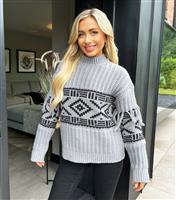 Women's Grey Fairisle Fringe Trim Jumper AX Paris New Look