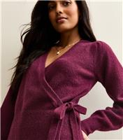 Women's Purple Puff Sleeve Wrap Jumper New Look