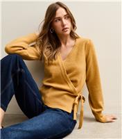 Women's Dark Yellow Puff Sleeve Wrap Jumper New Look