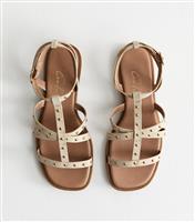 Women's Wide Fit White Faux Leather Studded Sandals. New Look