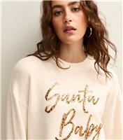 Women's Cream Christmas Sequinned Santa Baby Slogan Jumper New Look