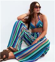 Women's Blue Crochet Striped Cover Up Trousers New Look
