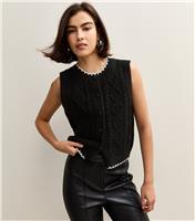 Women's Black Contrast Trim Cable Knit Waistcoat New Look