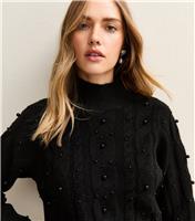 Women's Black Cable Knit Bead Embellished Jumper New Look