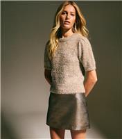 Women's Gold Fluffy Sparkle Knit Short Sleeve Jumper New Look