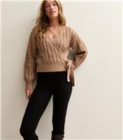 Women's Camel Cable Knit Wrap Jumper New Look