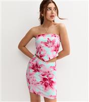 Girls' Blue Hibiscus Print Mini Skirt New Look