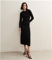 Women's Black A-Line Knitted Midi Dress New Look