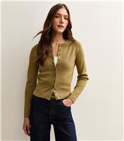 Women's Light Khaki Compact Knit Crew Neck Cardigan New Look