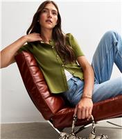 Women's Green Short Sleeve Crew Neck Cardigan New Look