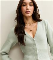 Women's Mint Green Compact Knit Peplum Hem Cardigan New Look