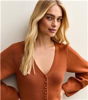 Women's Tan Compact Knit V-Neck Cardigan New Look