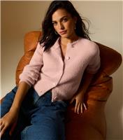 Women's Pink Fluffy Texture Crew Neck Cardigan New Look