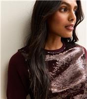 Women's Burgundy Sequin Embellished Top New Look