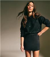 Women's Black Sequin Yarn Crew Neck Jumper New Look