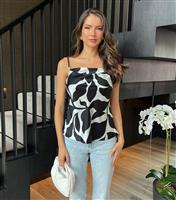 Women's Black Leaf Print Satin Cami Top AX Paris New Look