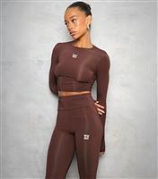 Women's Brown Logo Print Crop Top WKNDGIRL New Look