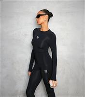 Women's Black Logo Print Long Sleeve Top WKNDGIRL New Look