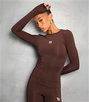 Women's Brown Logo Print Long Sleeve Top WKNDGIRL New Look