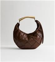 Brown Faux Leather Whipstitch Detail Shoulder Bag New Look