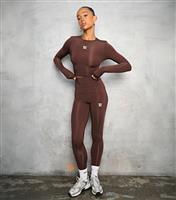 Women's Brown Logo Print Leggings WKNDGIRL New Look