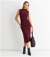 Women's Burgundy Ruched Jersey Midi Dress Gini London New Look
