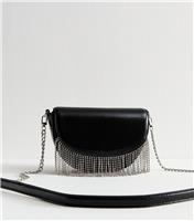 Black Faux Leather Diamant Tassel Crossbody Bag New Look