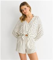 Women's Cream Striped Elasticated Waist Shorts Gini London New Look