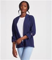 Women's Navy Scuba Crepe Ruched Sleeve Blazer Quiz New Look