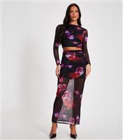 Women's Black Floral Print Mesh Crop Top Quiz New Look