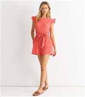 Women's Coral Textured Frilly Trim Playsuit Gini London New Look