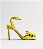 Women's Green Satin Bow Embellished Heeled Sandals New Look