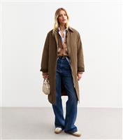 Women's Brown Contrast Corduroy Collar Padded Barn Jacket New Look