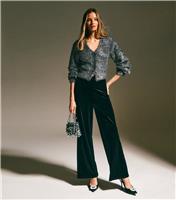 Women's Dark Grey Sparkle Knit V-Neck Cardigan New Look