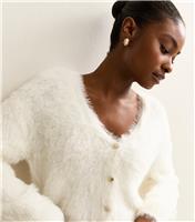 Women's Cream Super Fluffy Button Up Cardigan New Look