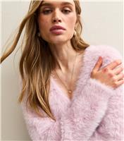 Women's Light Pink Super Fluffy Button Up Cardigan New Look