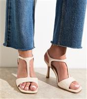 Women's Cream Raffia Look T-bar Strap Sandals New Look