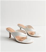 Women's White Faux Leather Toe Post Mules Vegan New Look
