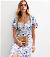 Women's White Amalfi Postcard Print Slit Hem Midi Dress New Look
