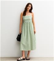 Women's Green Gingham Check Strappy Midi Dress New Look