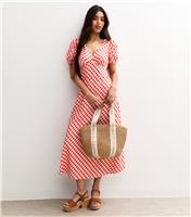 Women's Red Gingham V Neck Midi Dress New Look
