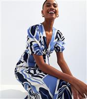 Women's Blue Palm Tree Print Midi Dress New Look